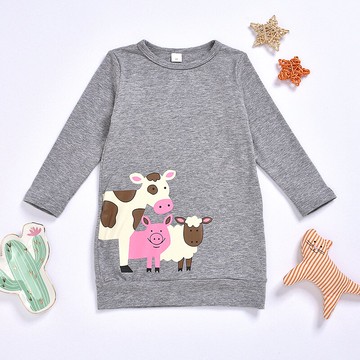 8新款廣東省歲其他女裙子嬰幼童長袖圓領童裝牛奶印花公主裙