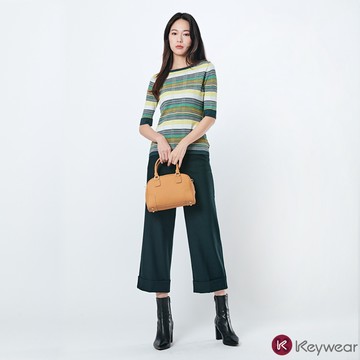 【KeyWear 奇威名品】百搭俐落垂墜直筒七分褲 深綠色