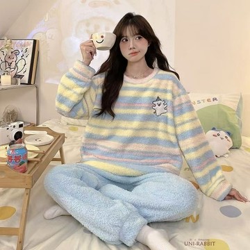 冬季加絨睡衣女套裝甜美可愛家居服法蘭絨日系寬鬆ins珊瑚絨保暖女生睡衣 可愛睡衣 卡通睡衣 居家睡衣  休閒睡衣 寬鬆睡