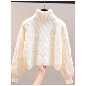 高領毛衣2025年新款女士復古寬松外穿秋冬加厚打底衫白色內搭慵懶
