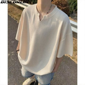 夏季新款 v領肌理感 透氣百搭上衣 男女休閒通勤 國風簡約男裝 JF