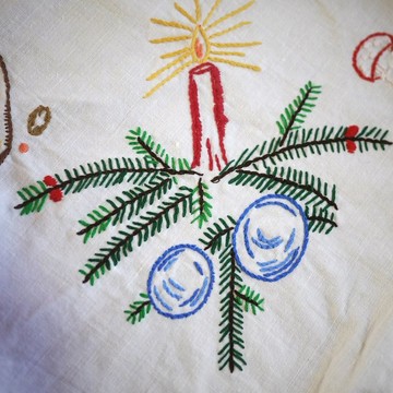 聖誕刺繡大尺寸桌布 德國復古風 蠟燭 天使 冷杉樹
