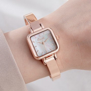 KIMIO悠然時光母貝方形手鐲手錶【WKI6619】-白面玫金帶