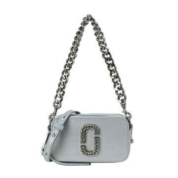 MARC JACOBS MJ SNAPSHOT鱷魚紋鎖鏈雙層斜背/相機包-灰