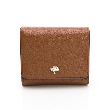 MULBERRY 經典金屬樹LOGO拉鍊式零錢包三折短夾 (棕色)