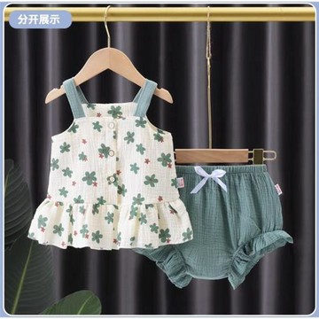2023新款嬰幼兒夏季紗布兩件套洋氣衣服女寶寶0-1歲清涼碎花夏裝5