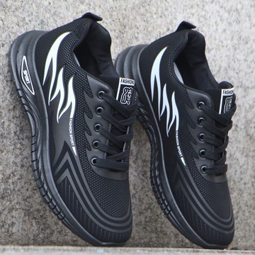 秋冬黑色皮面防水防臭男鞋百搭休閑運動鞋男士防滑跑步潮鞋工作鞋