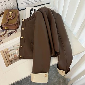 咖色美拉德痞帥小皮衣外套女2025新款春秋季拼接甜酷pu短款夾克潮