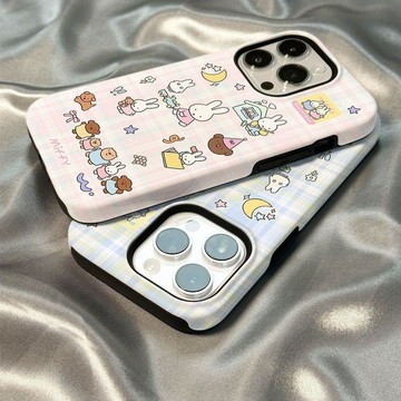 格紋米菲兔防摔iPhone17PROMAX手機殼16Plus蘋果15/14韓版二合一p