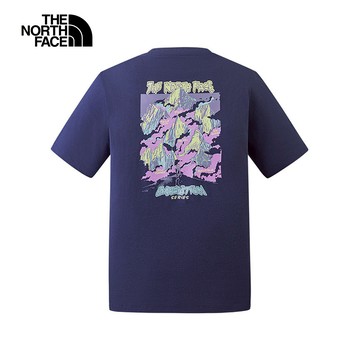 男女款藍色純棉趣味印花設計短袖T恤｜8F088K2