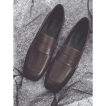 真皮樂福鞋女秋2025新款英倫風平底小皮鞋軟皮復古一腳蹬咖色單鞋