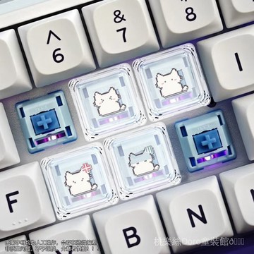 ✨免運出貨✨像素貓咪錶情單個透明適用於十字軸機械鍵盤可定圖案透光方塊鍵帽