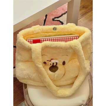 可愛毛毛包2023新款大容量毛絨絨小熊托特包單肩學生上課通勤大包