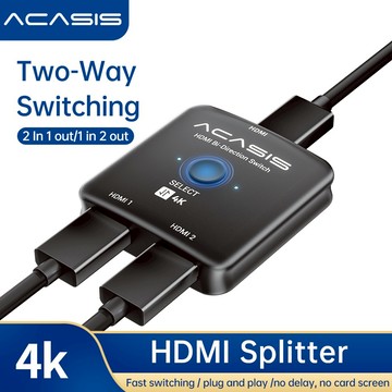 Acasis HDMI 切換器分配器 4K60hz雙向 HDMI 2.0 切換器 2 進 1 出,HDMI 分配器