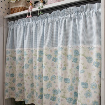 小資の美簾洛麗莊園格子簾頭拼接韓式咖啡簾穿桿半簾成品窗簾短簾