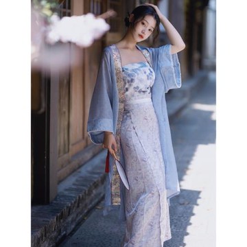 復古女裝新中式2024年春宋制長干寺外背子長旋裙抹胸套裝日常漢服