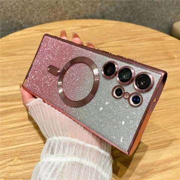 電鍍磁吸漸變色閃粉適用三星s24ultra手機殼note20u硅膠s23透明s22高級感s22ultra男女新款s23fe網紅簡約外殼