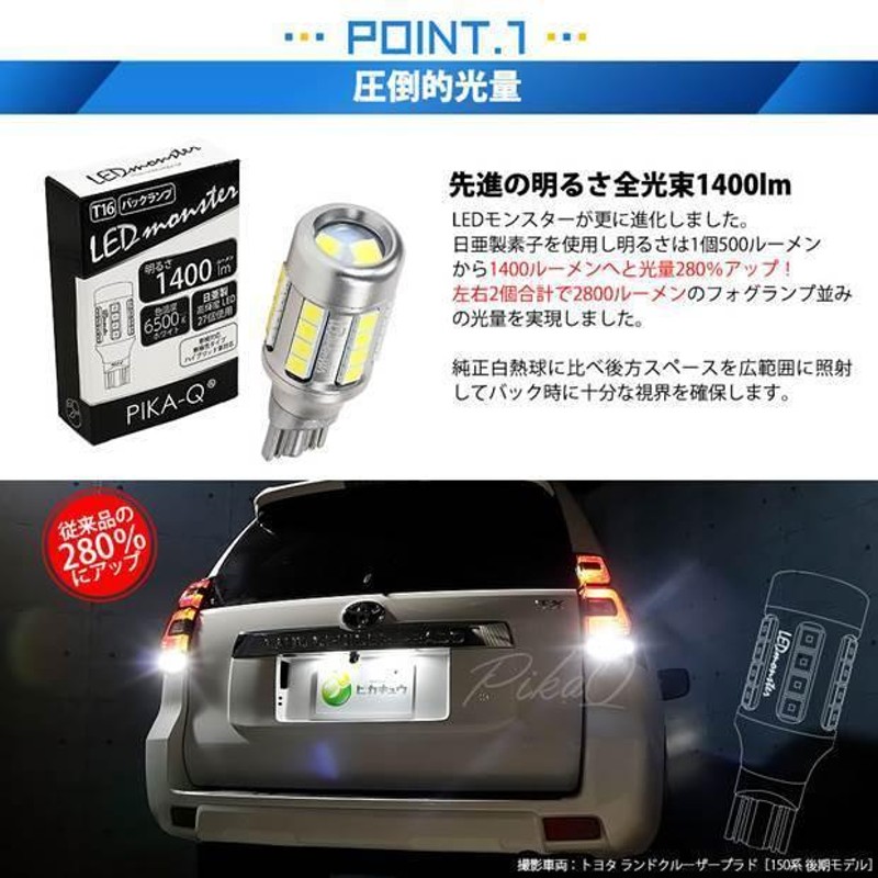 トヨタ ヴィッツ (130系 中期) 対応 LED バックランプ T16 LED monster 1400lm ホワイト 6500K 2個 後退灯 11 -H-1 | LINEショッピング