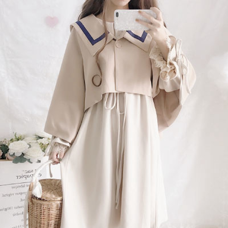 レトロ くすみ色 フリルワンピース ひざ丈 ガーリー シフォン ワンピース ケープ セーラー レース 黒 ワイン 赤 ゆったり ナチュラル 白 長袖 ボリューム 春 秋 冬 レディース かわいい 通販 Lineポイント最大get Lineショッピング