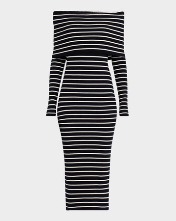 Evelyn Stripe Off-The-Shoulder Midi Dress