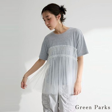 【Green Parks】異素材薄紗拼接層次造型上衣