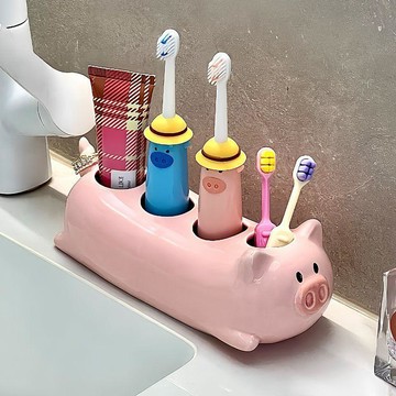 【可愛創意】小飛豬電動牙刷置物架 支架底座 陶瓷衛生間 牙膏置物架 收納置物架 牙膏收納 牙刷架 衛浴收納