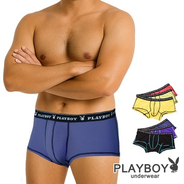 【PLAYBOY】薄感輕涼撞線彈力平口內褲 四角內褲