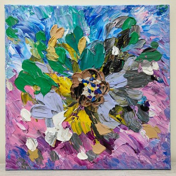 【恣意生長】花卉現代抽象掛畫 - 50×50 壓克力手繪原作