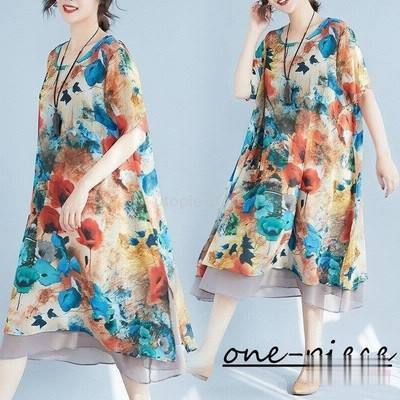 森ガール ワンピース 半袖 Aラインワンピ プリント 花柄 ミディアム丈 フレアワンピース レディースファッション カジュアル 体型カバーワンピース 春 夏 通販 Lineポイント最大get Lineショッピング