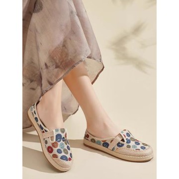 春秋新款老北京布鞋女淺口一腳蹬民族風繡花鞋軟底休閑百搭半拖鞋