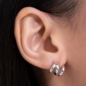 不規則線條寬版 925純銀耳環