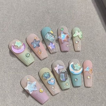 ✨台灣出貨✨馬卡龍摩卡幻彩色平底美甲鉆K9漸變鉆美少女愛心星星月亮蝴蝶滴膠