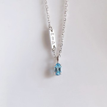 925純銀 拓帕石 天然石 橢圓鍊 客製化刻字 項鍊 鎖骨鍊 長鍊