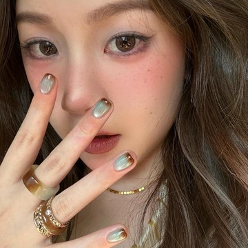 🏆 純手工 24H🏆簡約法式藍綠貓眼 穿戴甲 指甲貼片 美甲貼片 手工穿戴甲 指甲片  美甲片 指甲貼 美甲貼