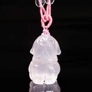粉水晶小狗吊墜生肖屬狗吉祥物飾品男女粉晶項鏈禮品禮物手工雕刻