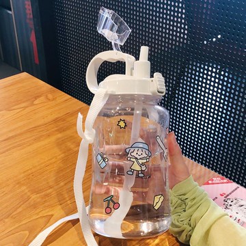 運動專用水杯新款大容量可裝熱水帶吸管塑料杯便攜戶外耐高溫杯子