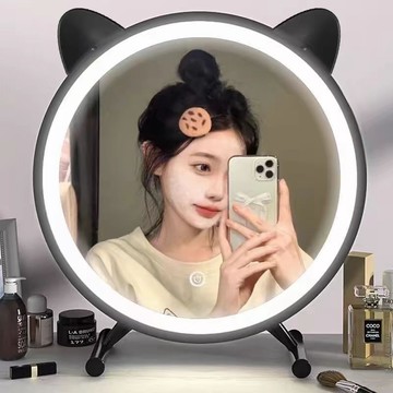 🔥臺灣出🔥化妝鏡鏡子智能女生梳妝檯臺式桌面帶燈led臥室ins梳妝鏡網紅特價