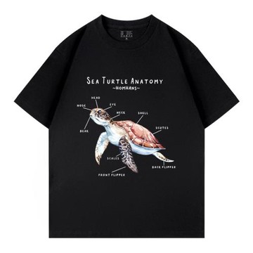 海龜解析圖動物科普趣味印花短袖T恤純棉新款男女同款兒童親子夏
