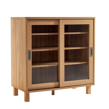 雙門玻璃收納櫥櫃 原木