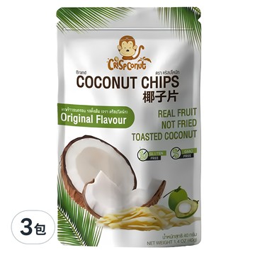 Crispconut 猴子椰子脆片 原味 酥脆口感 椰香濃郁  40g  3包