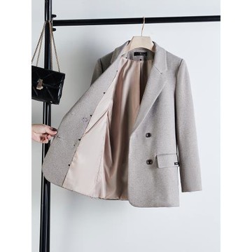 灰色西裝外套女春秋2024新款小個子大碼高級感休閑毛呢西服秋冬季