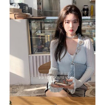 吊帶裙子外搭罩衫夏季薄款針織開衫女短款bm風上衣防曬披肩小外套