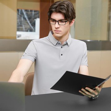 無痕翻領短袖 開叉耐磨T恤男2023夏季新款商務休閑透氣涼感polo衫