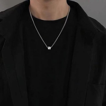 王一博同款純銀方塊項鍊男歐美潮牌嘻哈街頭簡約百搭小眾輕奢侈品