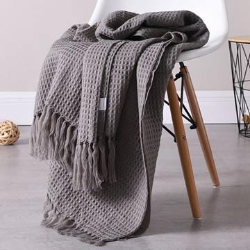純色針織華夫格流蘇裝飾毯簡約床尾毯辦公室午睡毯披肩毯樣板間毯