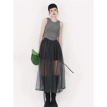 TEATREE 網紗半身裙仙女紗裙垂感防曬透視罩裙疊穿一片式單層圍裙