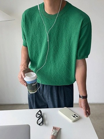 【Metanoia】韓國設計 涼感泡泡紗圓領短袖針織