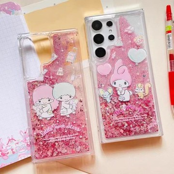 卡通雙子星美樂蒂適用三星s24ultra手機殼透明流沙s23+可愛s22少女心s21/s20fe女款a15/a55/a35保護套a25防摔
