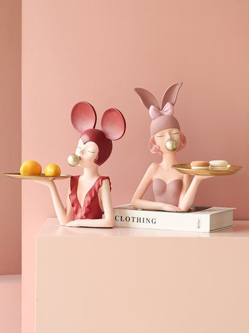 摩登少女輕奢首飾鑰匙收納盒化妝品托盤耳環項鏈梳妝臺裝飾品擺件