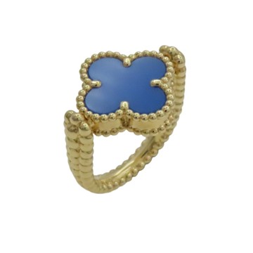 Van Cleef & Arpels 梵克雅寶 Vintage Alhambra 雙面戒指 48 18K黃金 藍瑪瑙 鑽石 【二手名牌BRAND OFF】